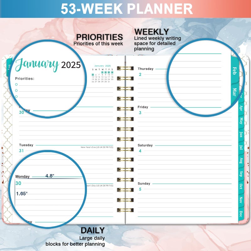 Coboll Planner 2025-2025 Planner Weekly and Monthly from January 2025 - December 2025, 8.5 ' ' X 6.4 ' ', 2025 Planner 12 Month with Monthly Tabs, Elastic Closure, Back Pocket - Image 4